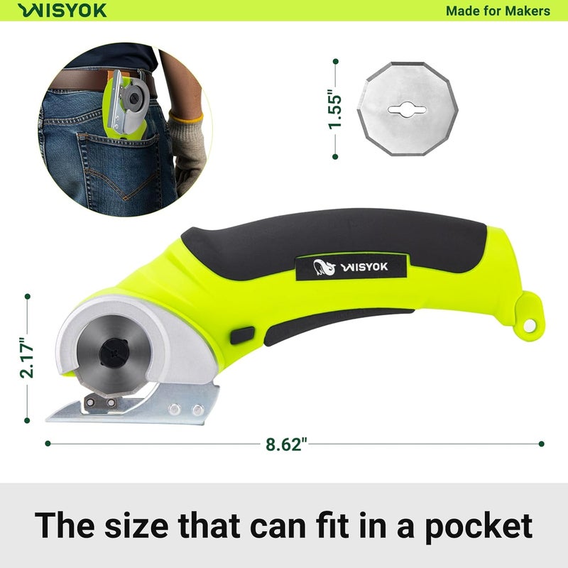 WISYOK Cordless Electric Scissors, 4.2V Rechargeable Cardboard Cutter with Safety Lock, 2 Blades & Storage Bag, Electric Box Cutter for Crafts, Leather, Plastic, Felt, Gifts for Men - Image 2